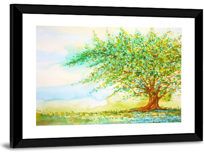 Summer Meadow Watercolor Illustration Wall Art as a framed print