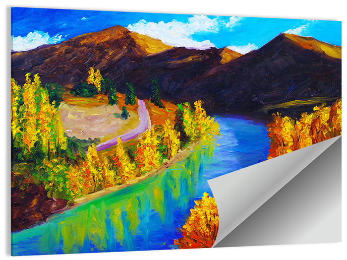 Autumn River Bend in the Mountains Wall Art as a poster print