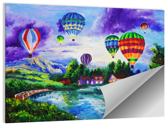 Vibrant Hot Air Balloons Over Lake Wall Art as a poster print