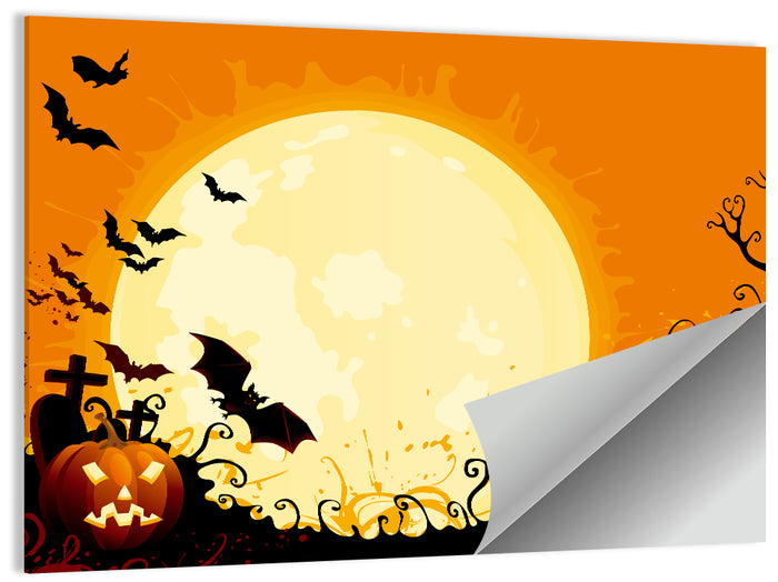 Full Moon Halloween Illustration Wall Art as a poster print