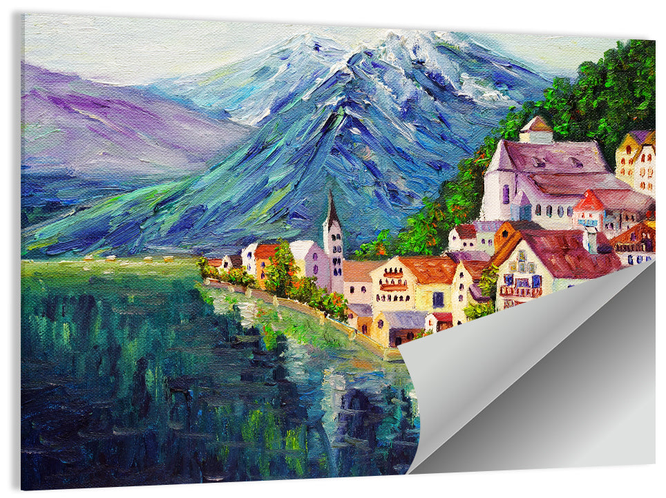 Scenic Hallstatt Illustration Wall Art