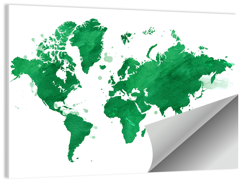Green World Map Wall Art