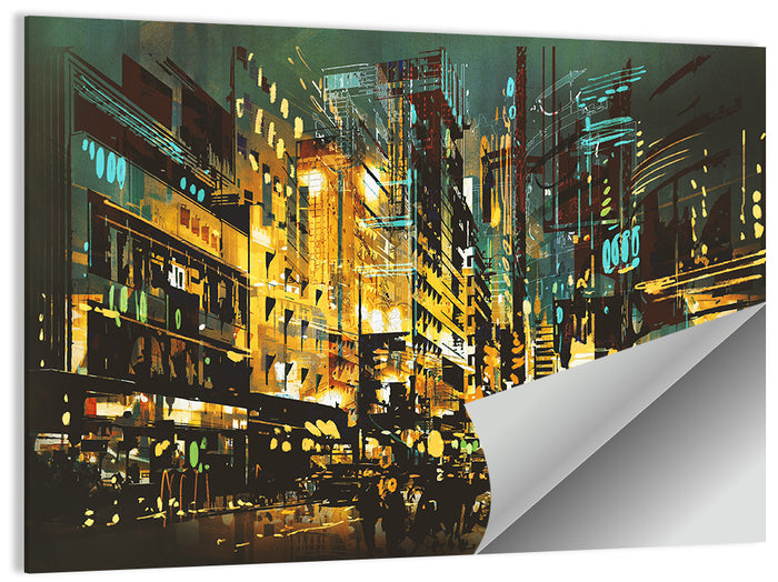 Nocturnal City Street with Golden Lights Wall Art as a poster print