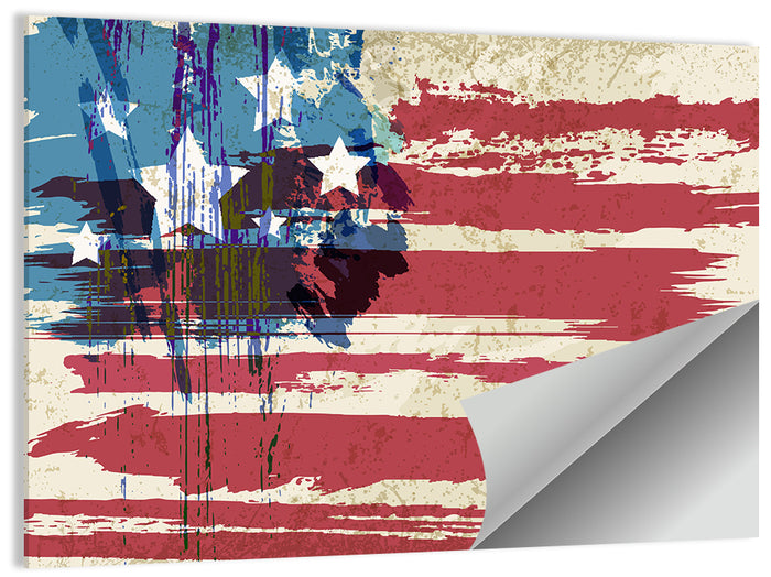 Vintage Distressed American Flag Wall Art as a poster print