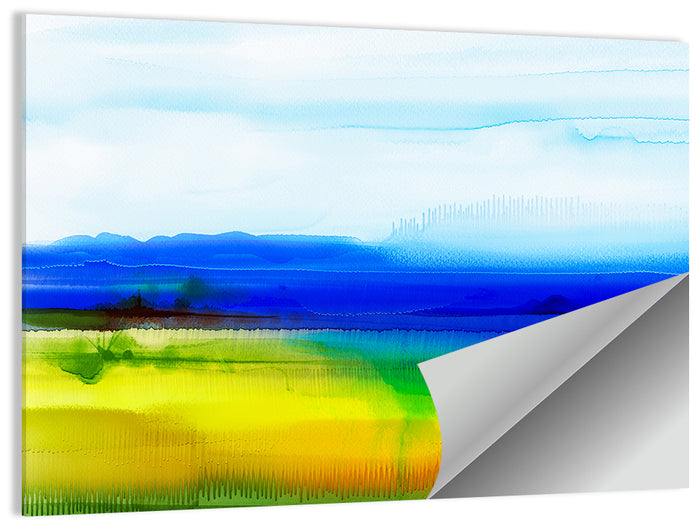 Watercolor Field with Mountains Wall Art as a poster print