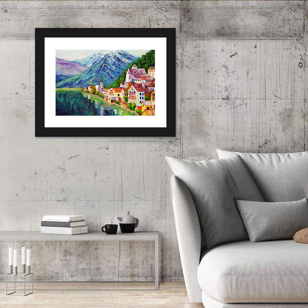 Scenic Hallstatt Illustration Wall Art