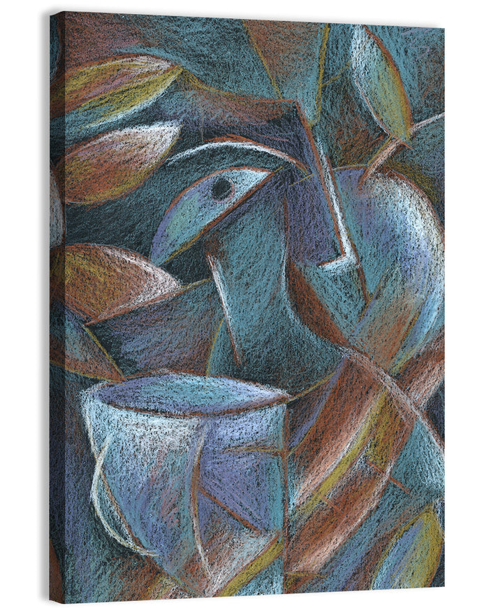 Cubist Pastel Cup and Leaves Wall Art as a canvas print