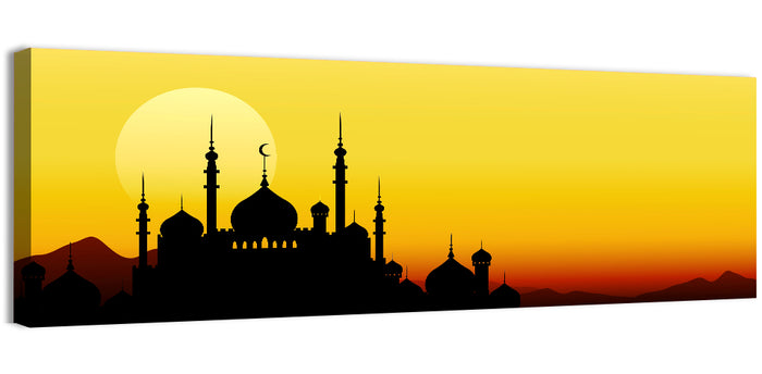 Moon Sighting Mosque Silhouette Wall Art as a canvas print