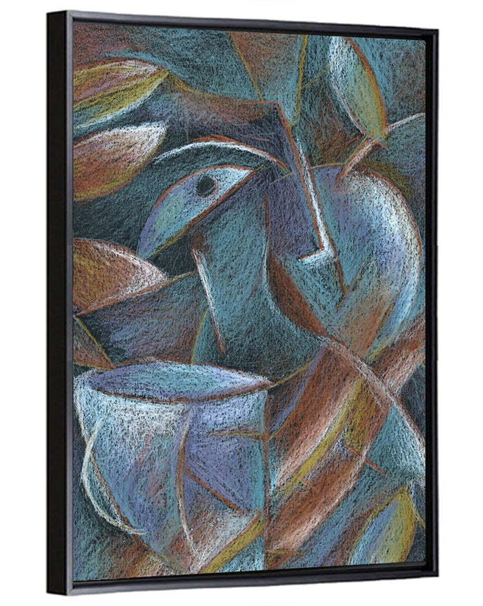 Cubist Pastel Cup and Leaves Wall Art as a framed canvas