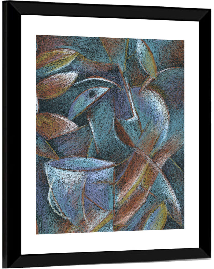 Cubist Pastel Cup and Leaves Wall Art as a framed print