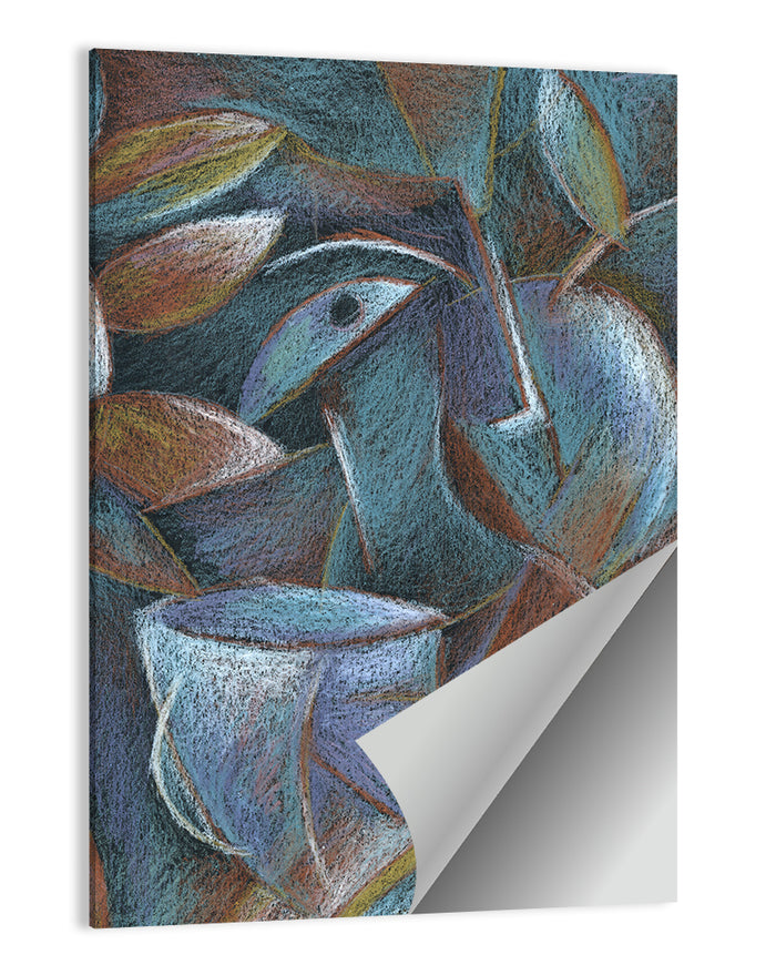 Cubist Pastel Cup and Leaves Wall Art as a poster print