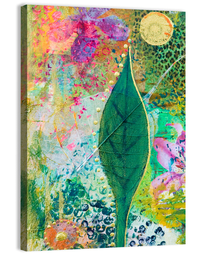 Green Leaf Botanical Collage Wall Art as a canvas print