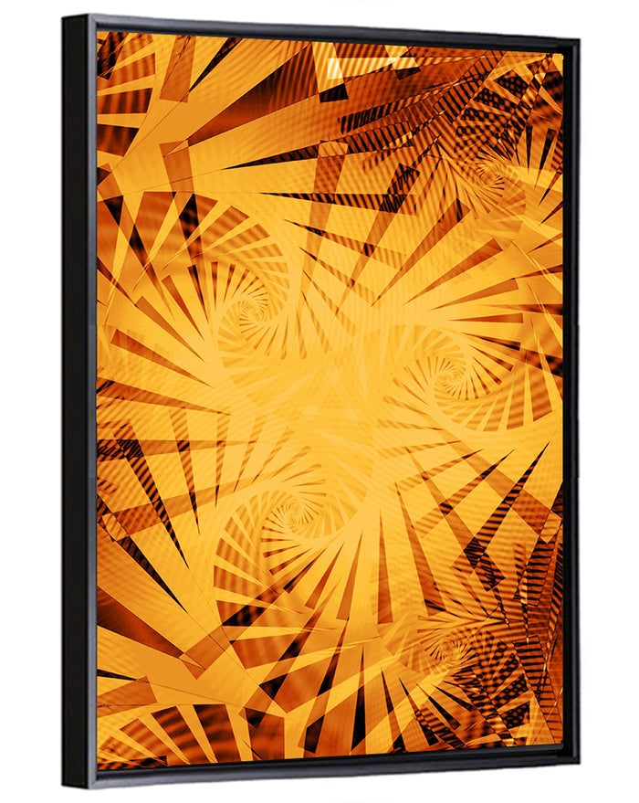 Golden Tiger Stripe Vortex Wall Art as a framed canvas