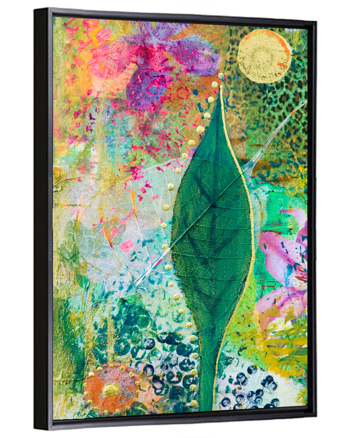 Green Leaf Botanical Collage Wall Art as a framed canvas