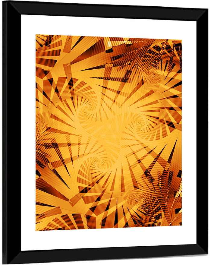 Golden Tiger Stripe Vortex Wall Art as a framed print