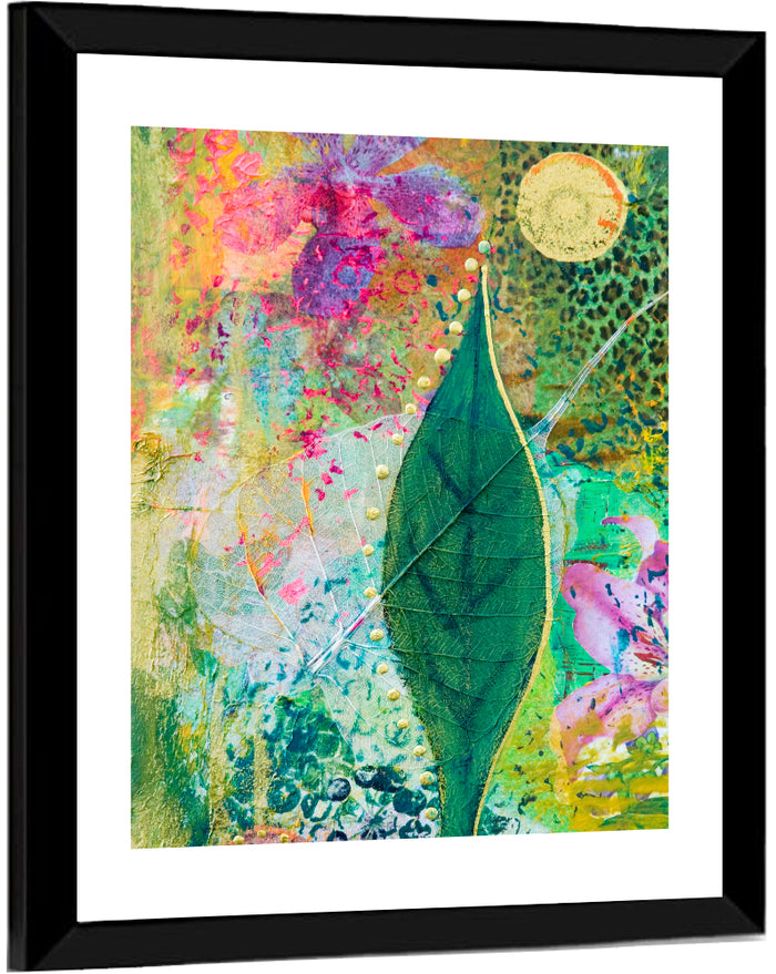 Green Leaf Botanical Collage Wall Art as a framed print