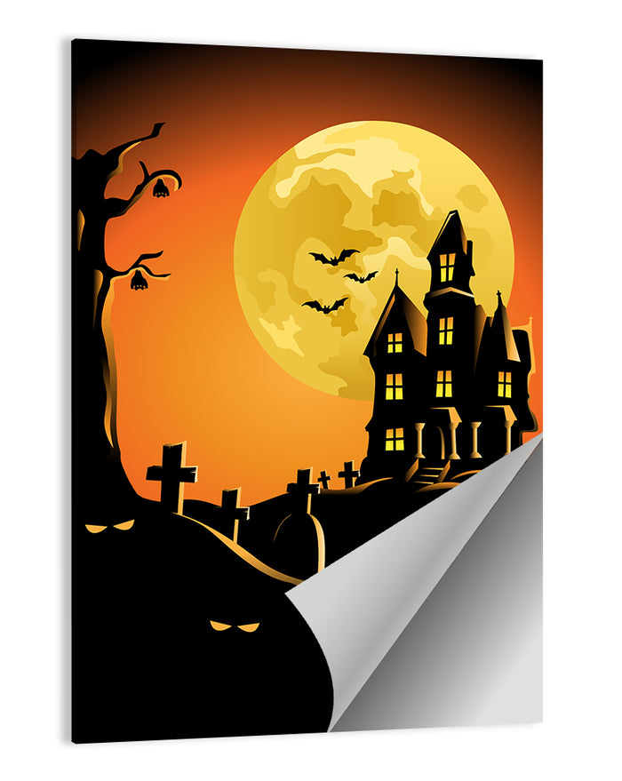 Haunted House Under Full Moon Wall Art as a poster print