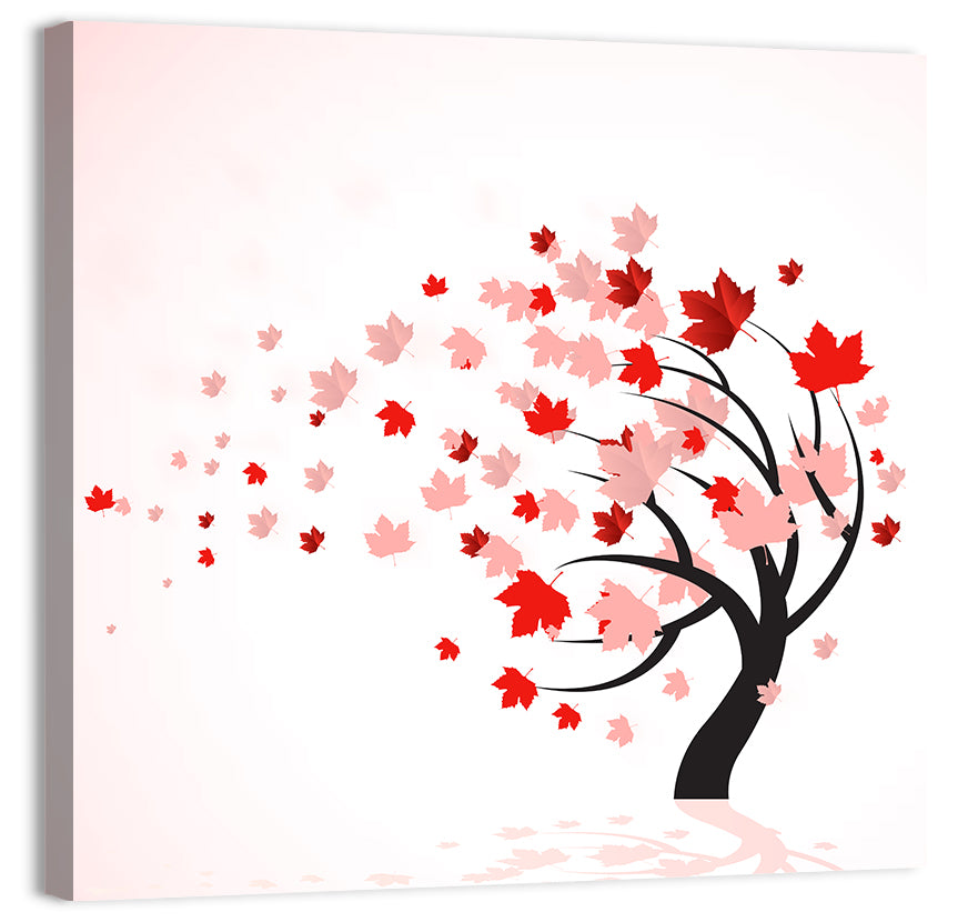 Windblown Autumn Tree Illustration Wall Art, canvas print, square