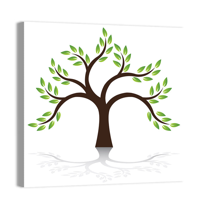 Green Tree with Reflection Illustration Wall Art as a canvas print