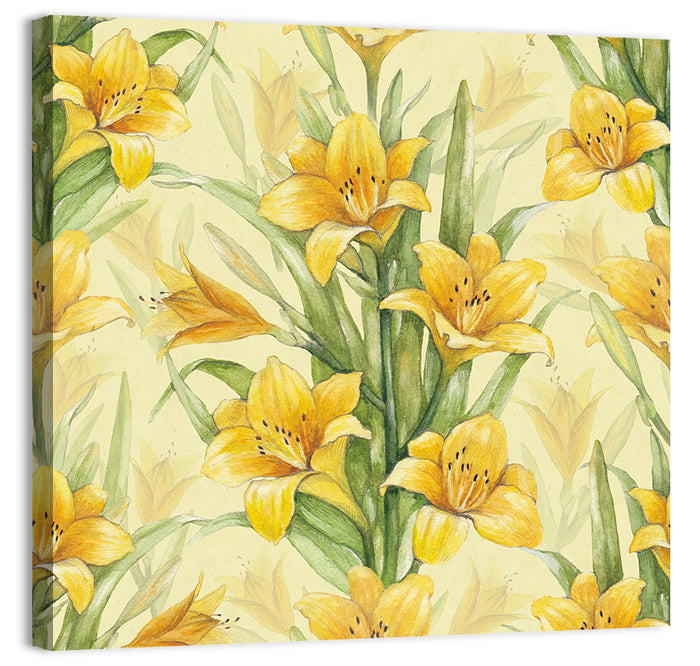Hand-painted Yellow Lily Pattern Wall Art as a canvas print