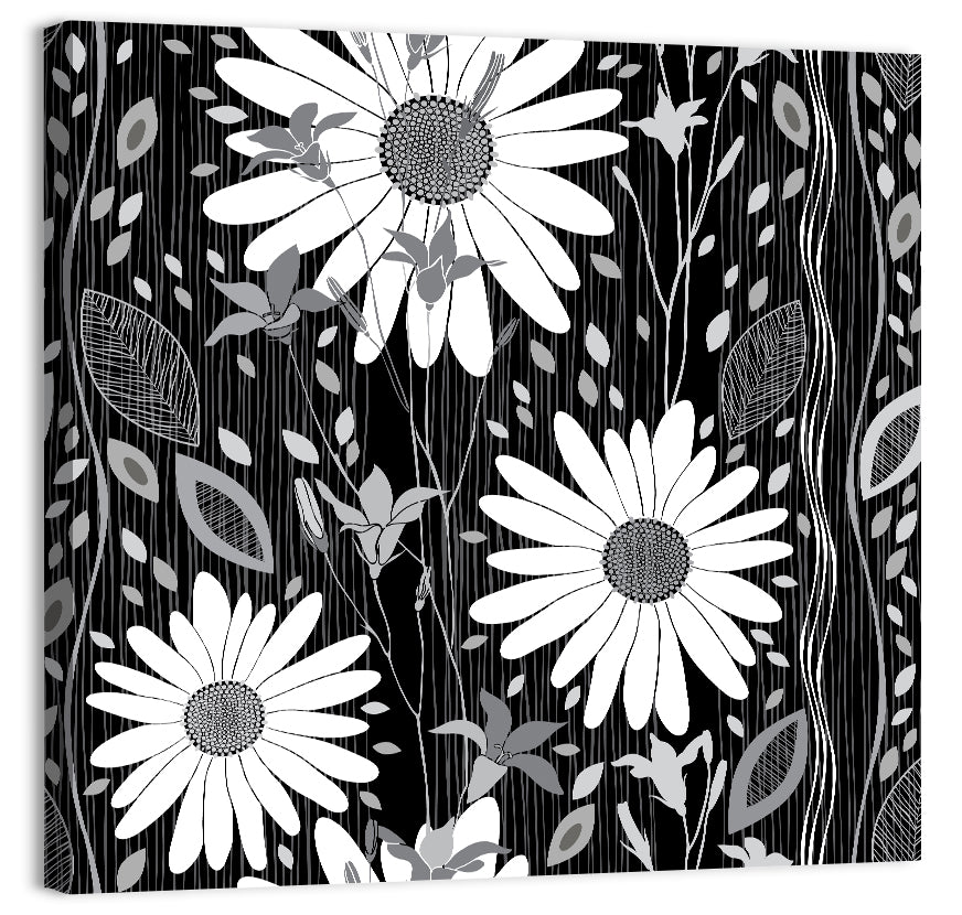Monochrome Daisy Trio Wall Art, canvas print, square
