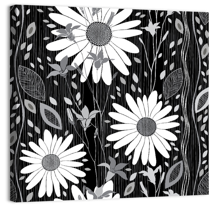 Monochrome Daisy Trio Wall Art as a canvas print
