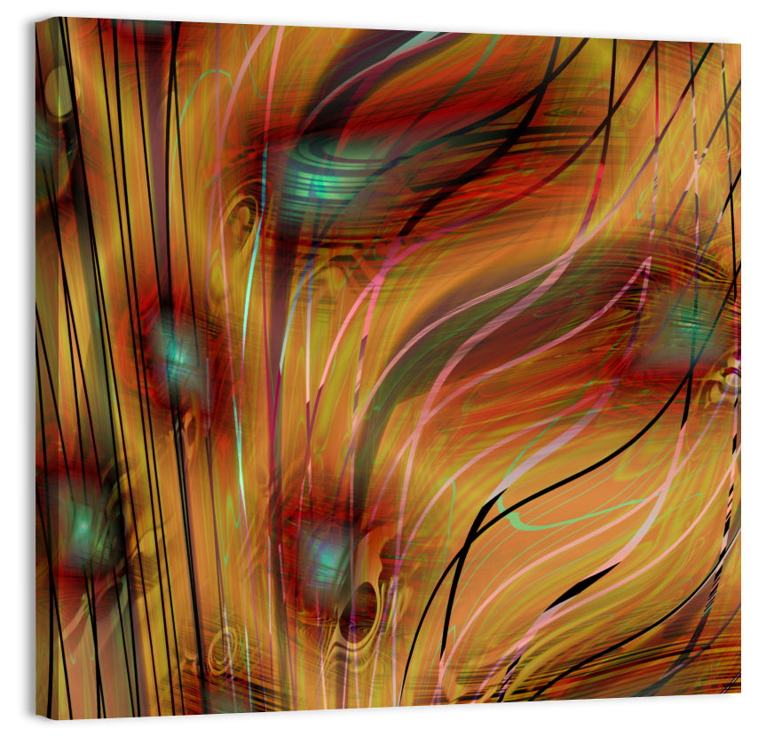 Wavy Teal and Orange Abstract Wall Art, canvas print, square