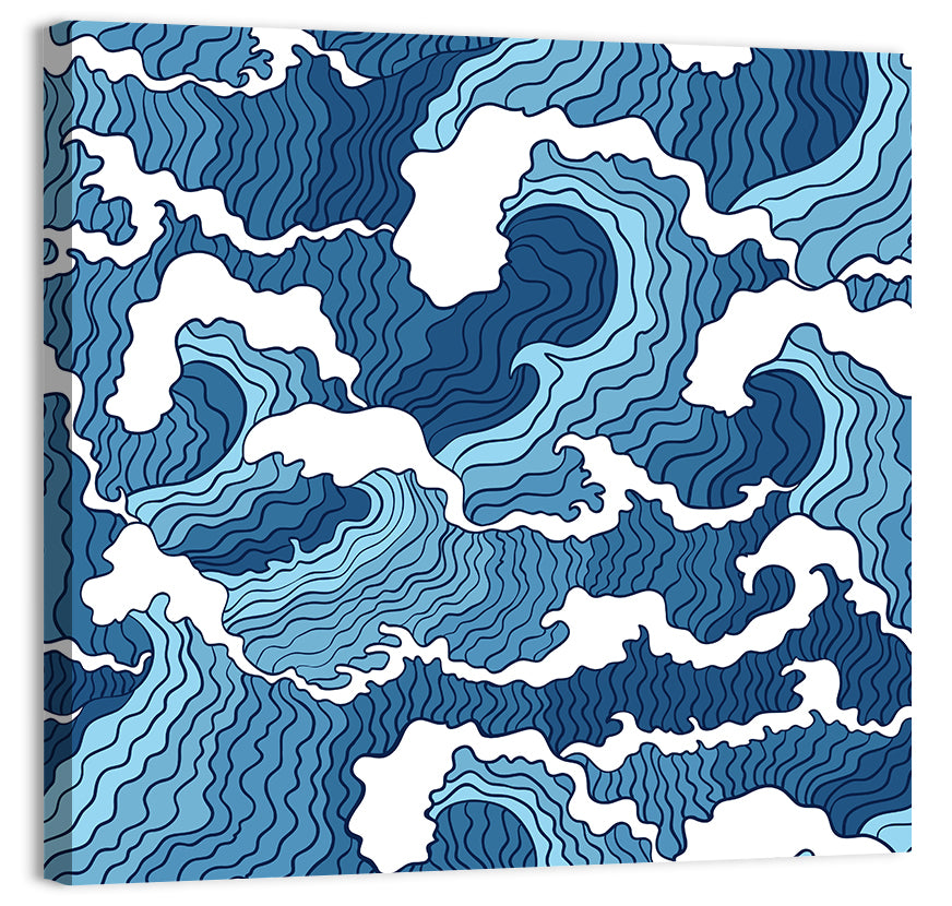 Blue Wave Seamless Pattern Wall Art, canvas print, square
