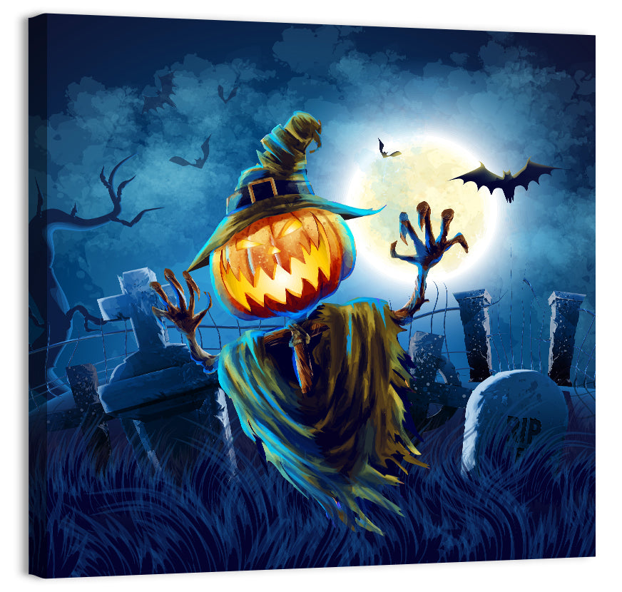 Moonlit Halloween Cemetery Wall Art, canvas print, square