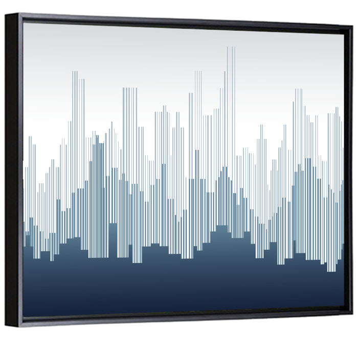 Abstract Blue City Skyline Wall Art as a framed canvas
