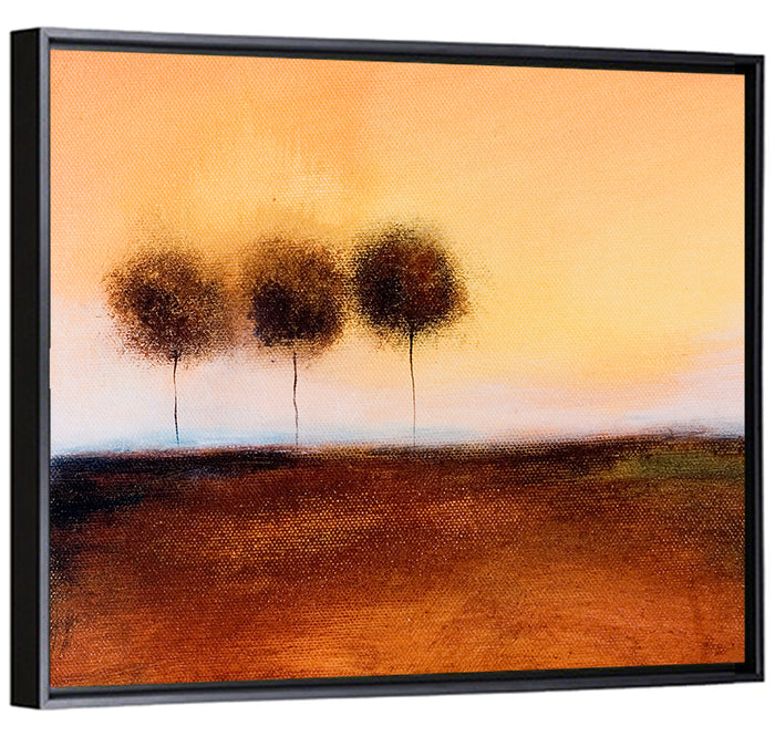 Three Trees at Dusk Wall Art as a framed canvas