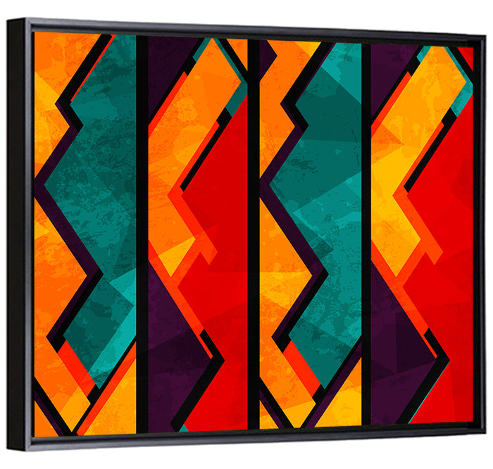Four Panel African Geometric Pattern Wall Art as a framed canvas