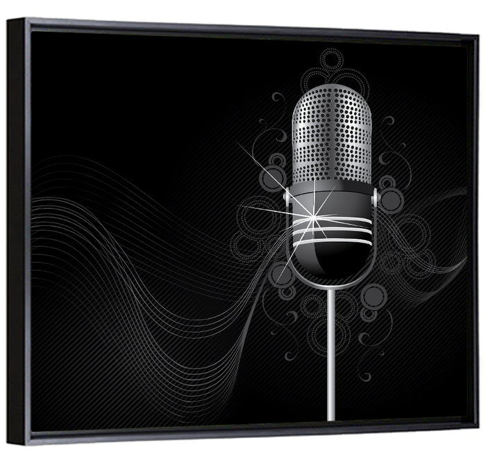 Vintage Studio Microphone Illustration Wall Art as a framed canvas