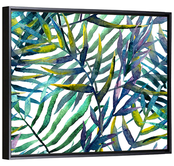 Watercolor Palm Stripe Pattern Wall Art as a framed canvas