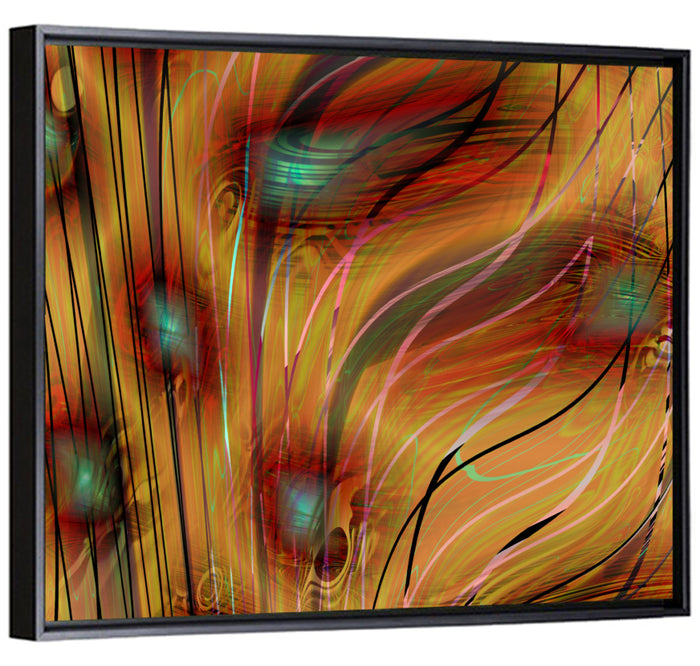 Wavy Teal and Orange Abstract Wall Art as a framed canvas
