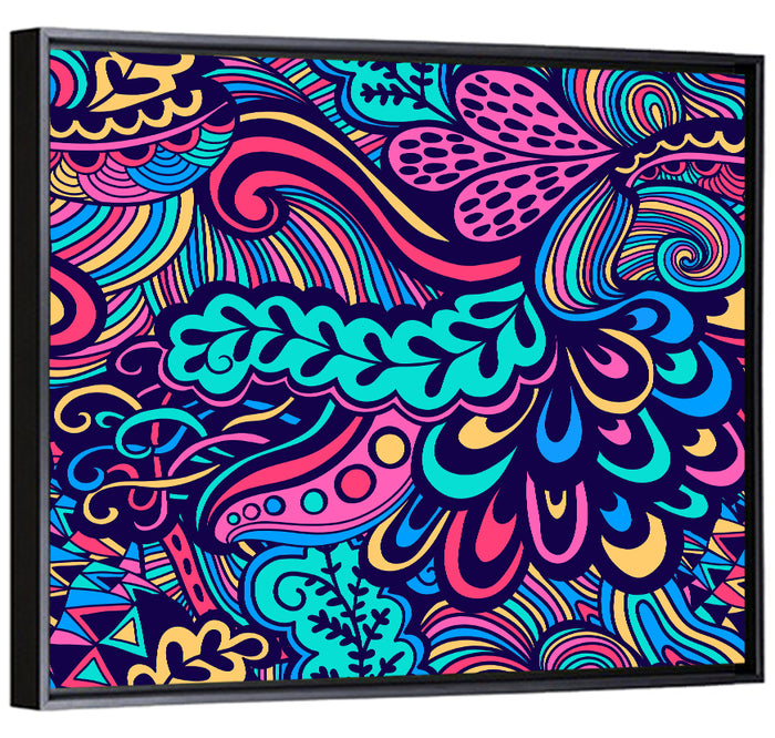 Playful Floral Seamless Pattern Wall Art as a framed canvas
