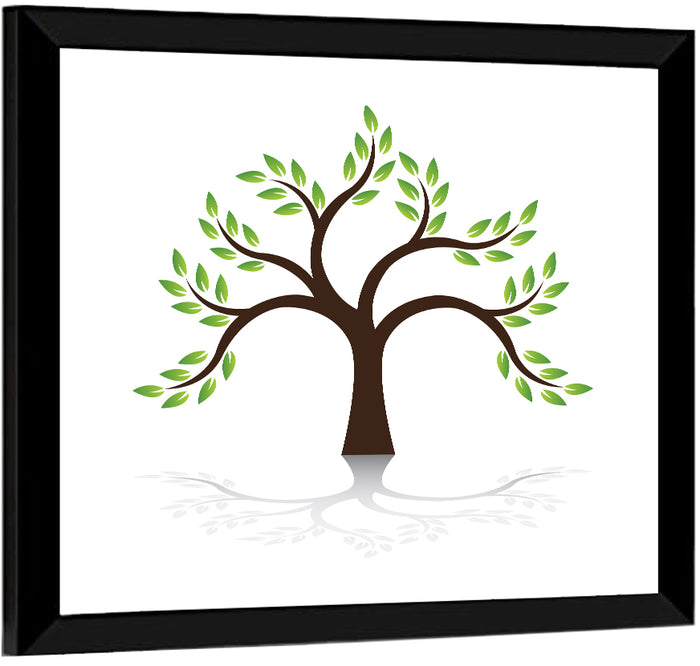 Green Tree with Reflection Illustration Wall Art as a framed print