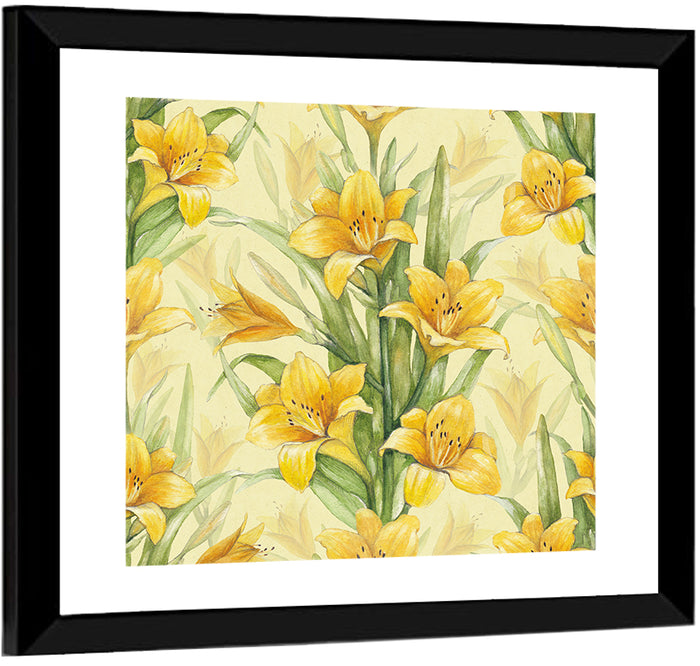 Hand-painted Yellow Lily Pattern Wall Art as a framed print