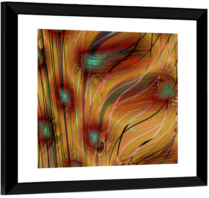 Wavy Teal and Orange Abstract Wall Art as a framed print