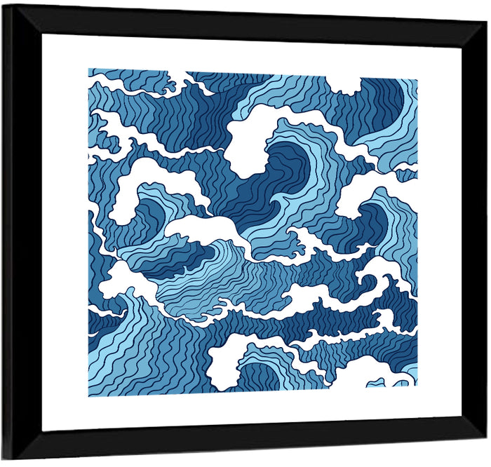 Blue Wave Seamless Pattern Wall Art as a framed print
