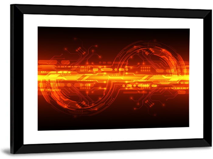 Glowing Circuitry Network Wall Art as a framed print