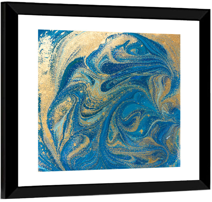 Hand Drawn Blue Marbling Texture Wall Art as a framed print