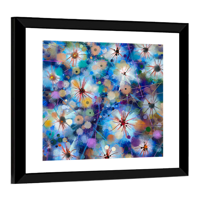 Blue Watercolor Floral Abstraction Wall Art as a framed print
