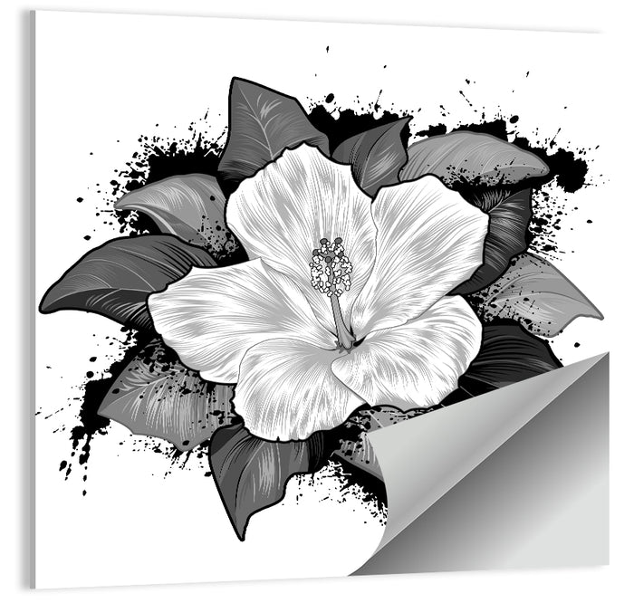 Ink Splatter Hibiscus Illustration Wall Art as a poster print