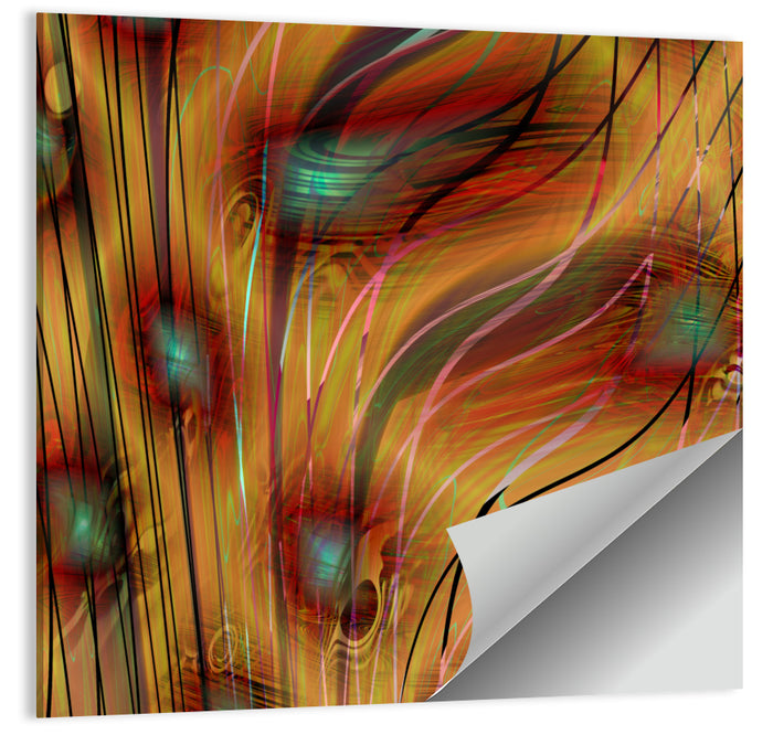 Wavy Teal and Orange Abstract Wall Art as a poster print