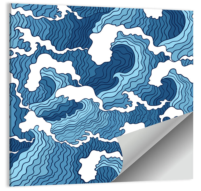 Blue Wave Seamless Pattern Wall Art as a poster print