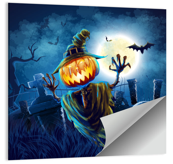 Moonlit Halloween Cemetery Wall Art as a poster print