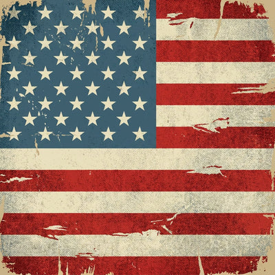 Framed american flag wall art showing a distressed American flag with worn stripes and a field of stars
