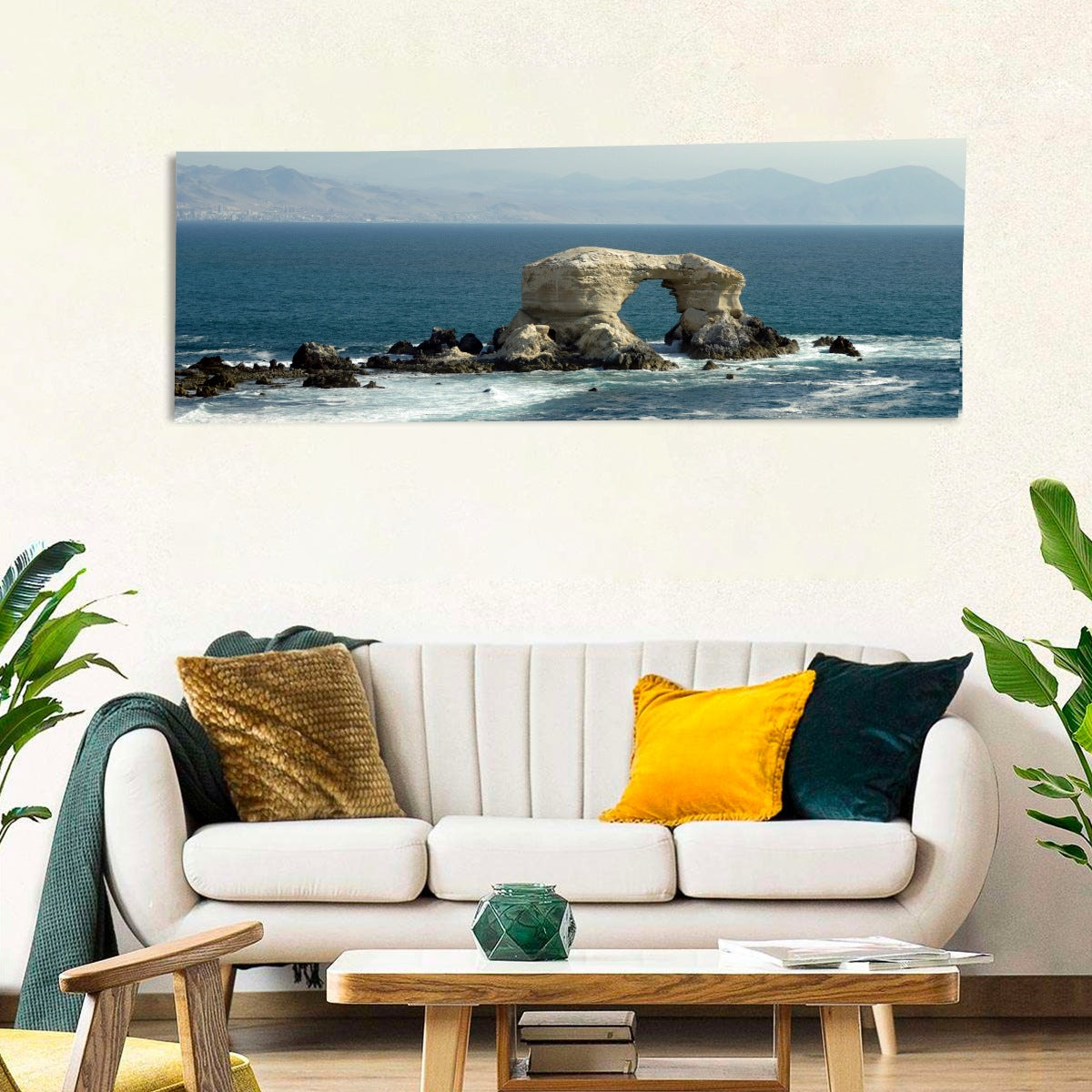 Stone Arch at Shell Beach Wall Art in a room, panoramic