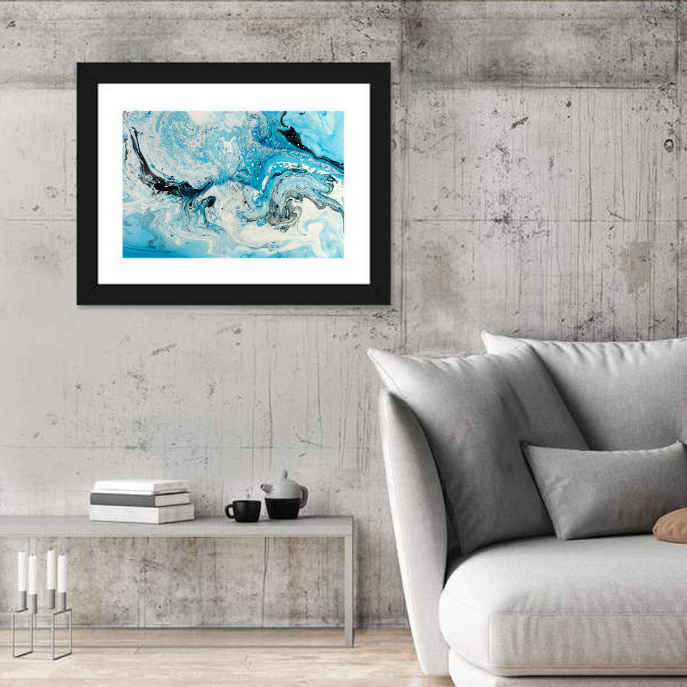 Marbled Ocean Swirl Wall Art in a room, landscape